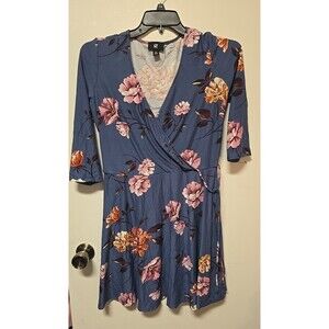 WOMEN’S IZ BYER 3/4 SLEEVE DRESS – SIZE XL BLUE FLOWER WRAP DRESS